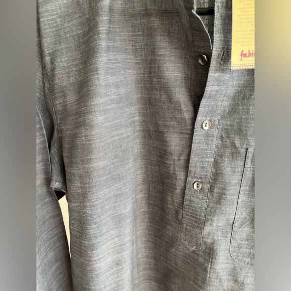 NWT FABINDIA Men's Slate Gray Khadi Woven Cotton Nehru Kurta Sz 38 Comfort M / L - Picture 2 of 9